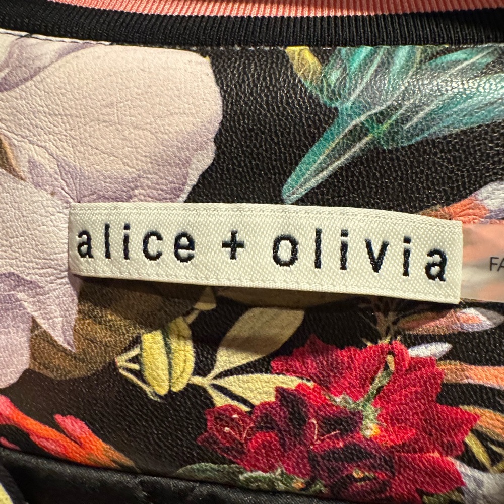 Alice+Olivia Juniper Floral  Keri Vegan Leather Women’s Varsity Jacket Size S - Picture 7 of 8